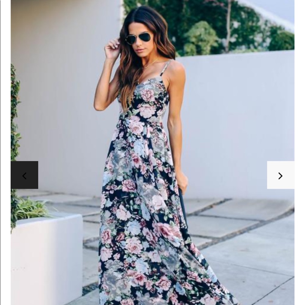 VICI ASTONISHING FLORAL RUFFLE MAXI DRESS, S